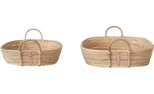 Easy-to-Use Hand-Woven Rattan Trays w Handles Natural High-Quality