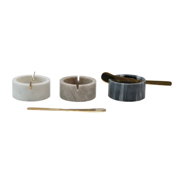 Safe Marble Bowl w Brass Spoon Elegant