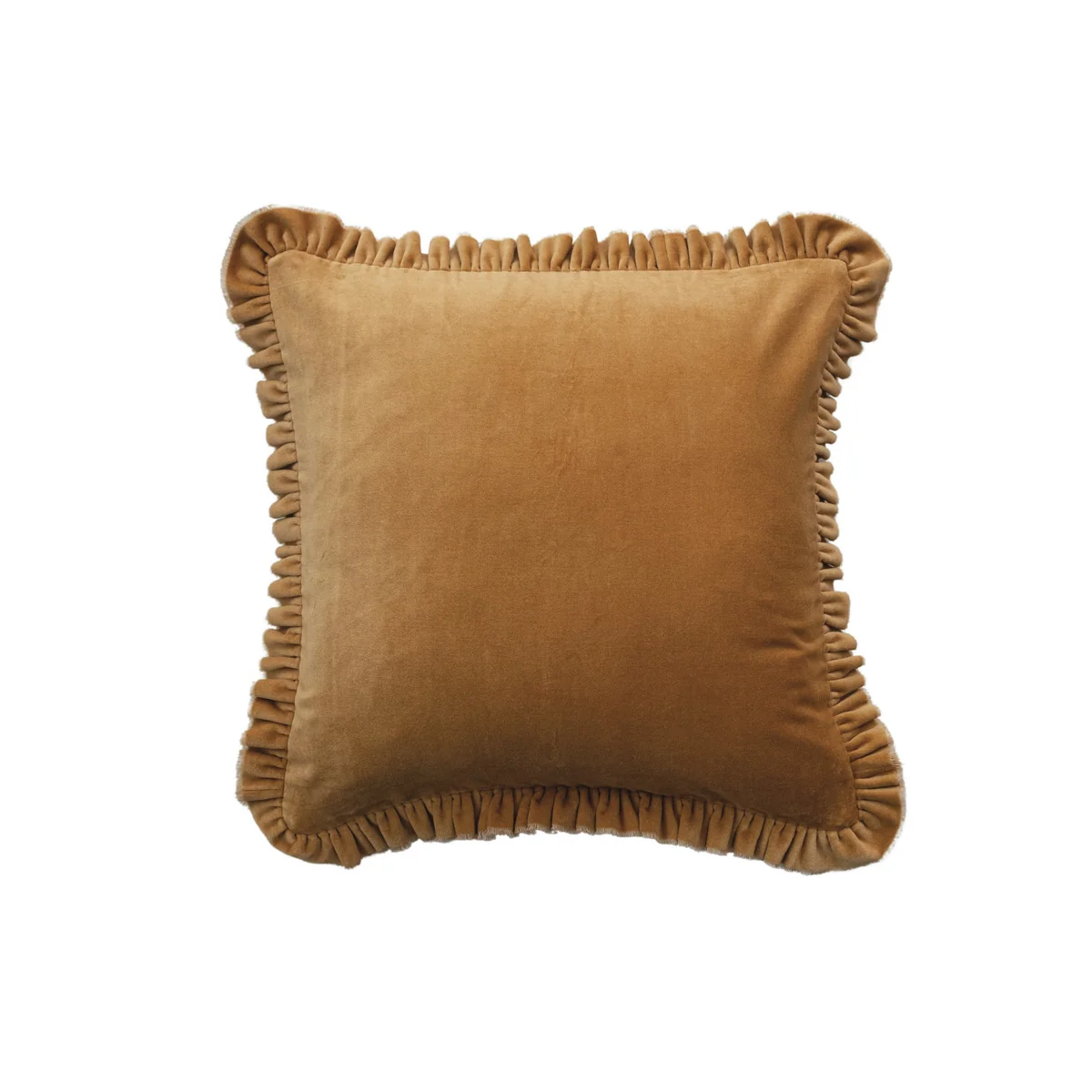Outstanding Square Cotton Velvet Pillow w Ruffled Trim Functional