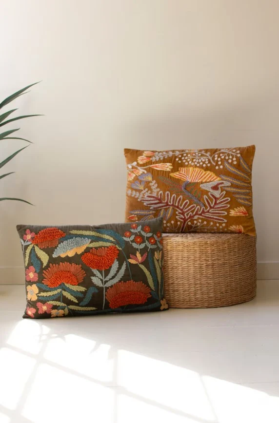 Superior Embroidery Pillow w Flowers Refined
