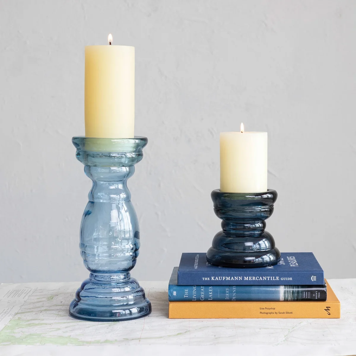 Functional Recycled Glass Candle Holder Blue Refined