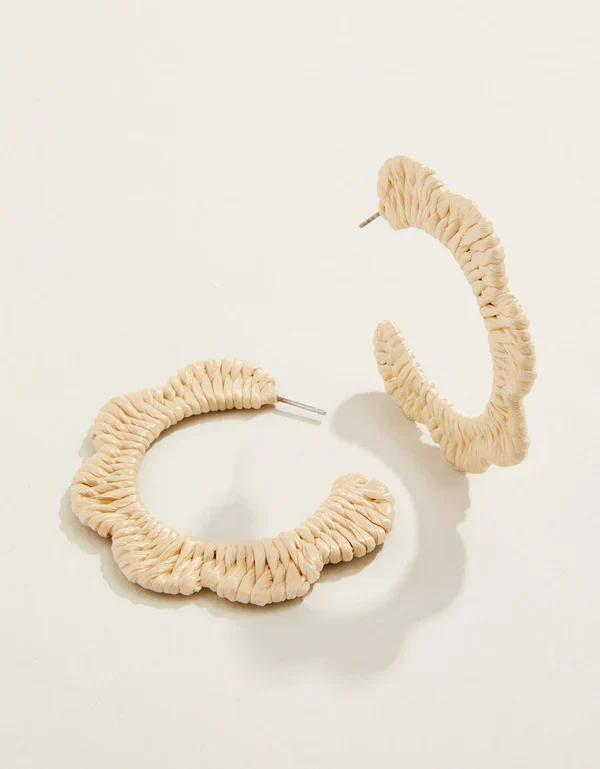 Consistent Scalloped Straw Hoop Earrings Natural Relaxed