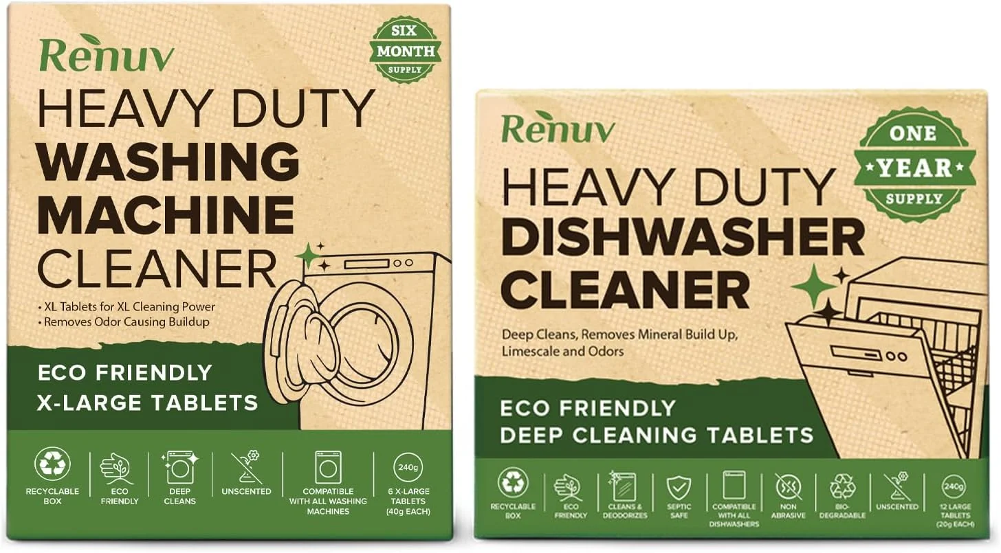 Durable Renuv Dishwasher Washing Machine Cleaner Bundle – Heavy Duty Deep Cleaning Descaling Deodorizing Original