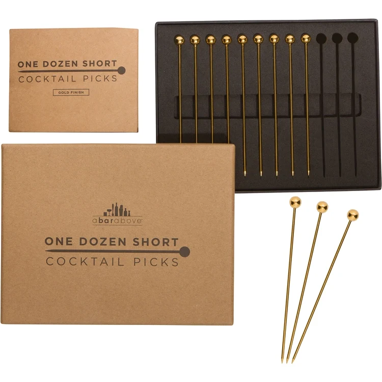 Crafted Cocktail Picks for Garnishes Gold Set of 12 Advanced