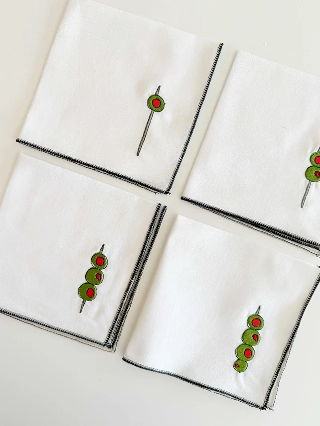 Minimalist Martini Olive Cocktail Napkins Set of 4 Trendy