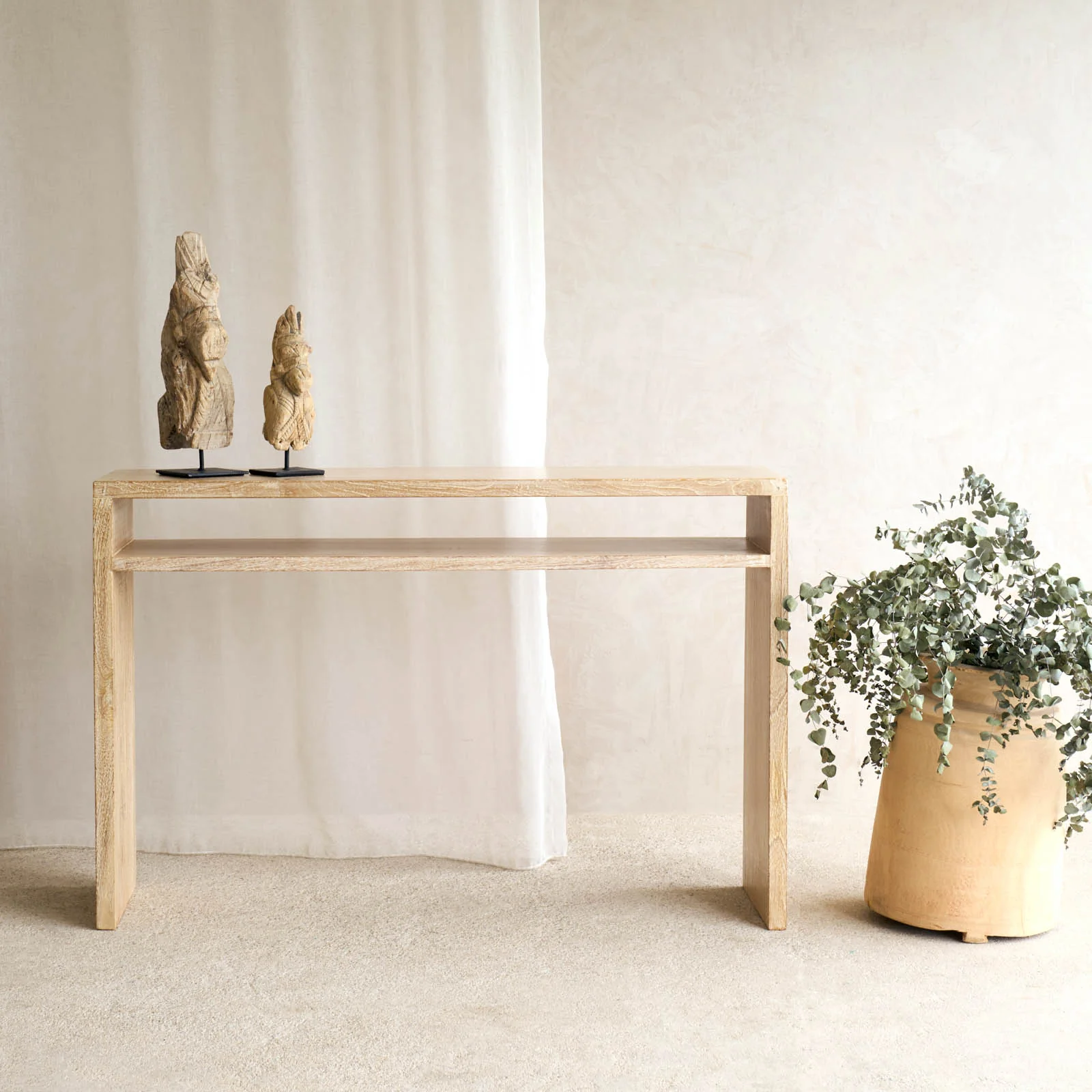 Modern Java Console with Shelf Teak – Whitewash Genuine