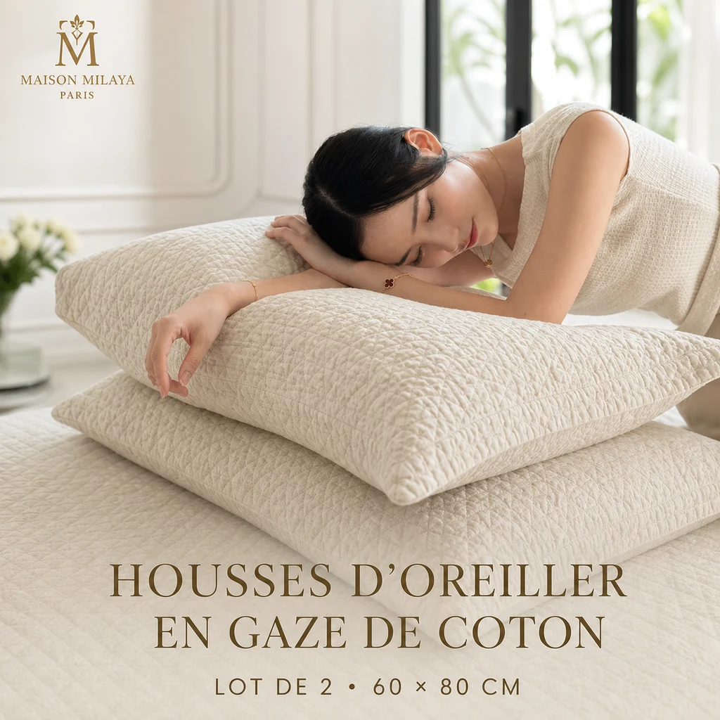 Secure Housses d Oreiller en Gaze de Coton – Lot de 2 – Maison Milaya Detailed