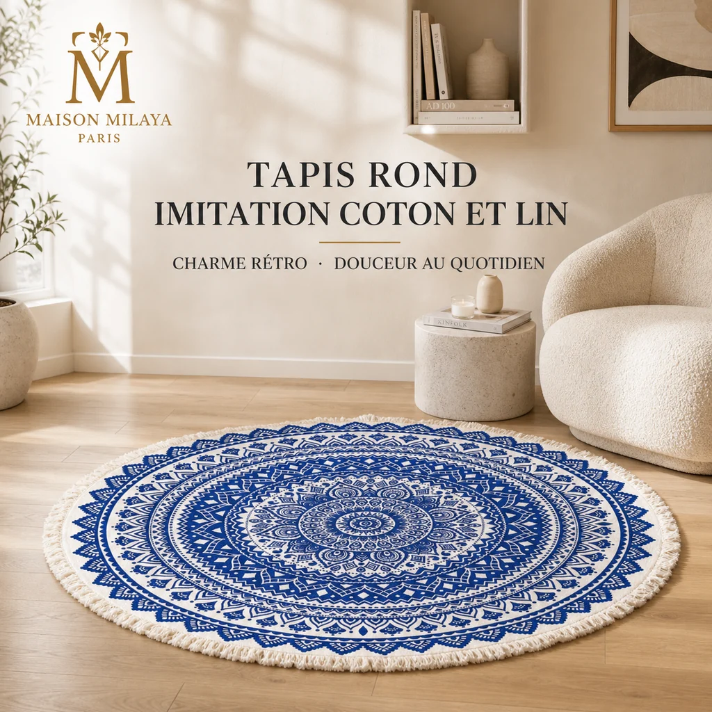 Official Tapis Rond Imitation Coton et Lin – Maison Milaya Contemporary