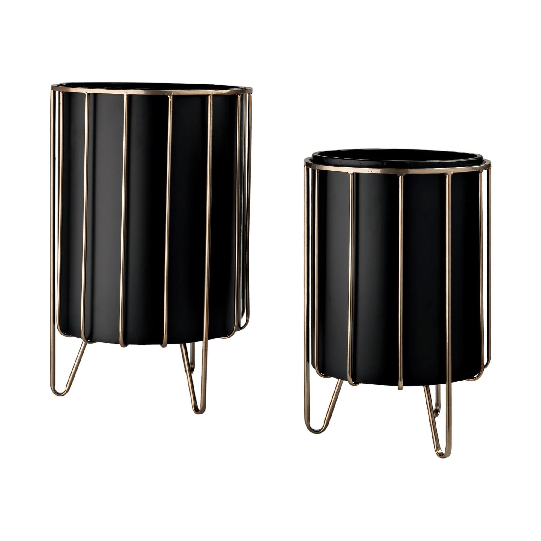 Green Pianta Black Metal Insert Brass Frame Plant Stands – Set Of 2 Soft