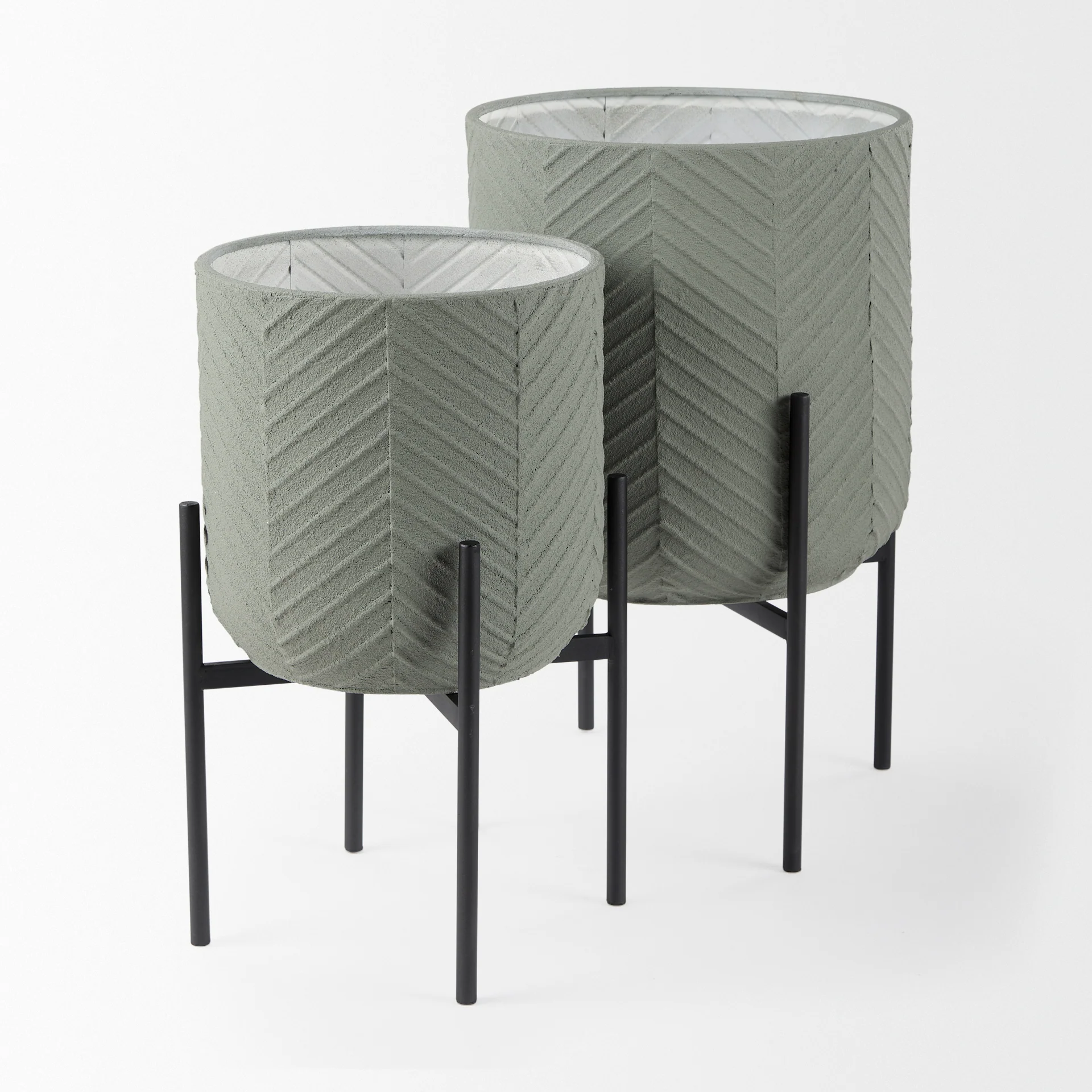 Professional Mabel Set of Two 15.4 x 24.8 Green Top W Black Iron Base Plant Stands Luxury