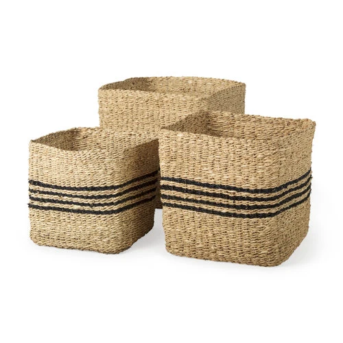Original Cullen 15.7L x 15.7W x 15.7H Set of 3 Grey Twisted Seagrass Square Basket Effective
