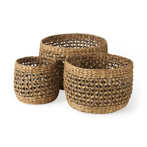 Selected Dakota 15.0L x 15.0W x 11.8H Set of 3 Medium Brown Seagrass Round Basket Contemporary