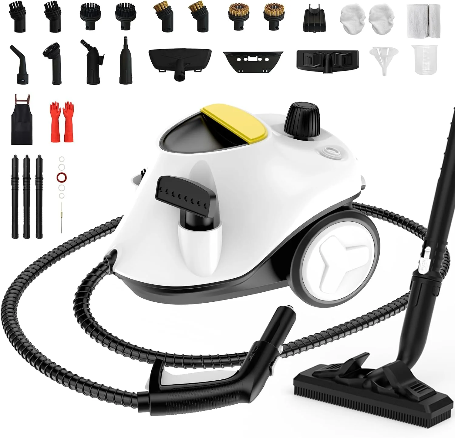 Enhanced Steam Cleaner Multipurpose Neat Canister Steamer with 27 Accessories 5 Mins Heating with 1.5L Tank Rolling Cleaning Machine for Carpet Floors Windows Mirrors Glass and Cars White3 Reliable