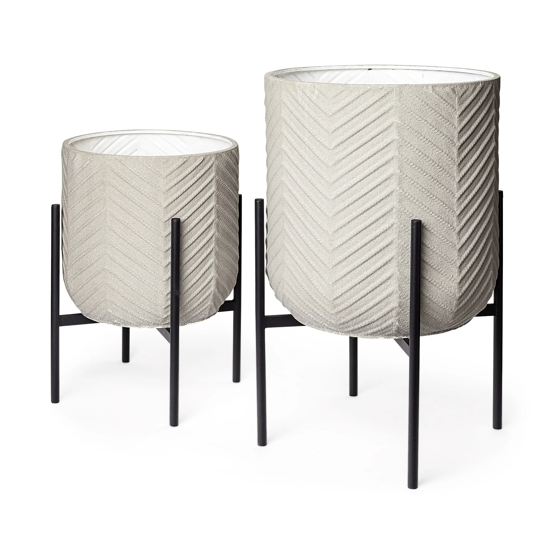 Practical Mabel Set Of Two 15.4 X 24.8 Eggshell Ceramic Black Iron Base Plant Stands Next-Generation