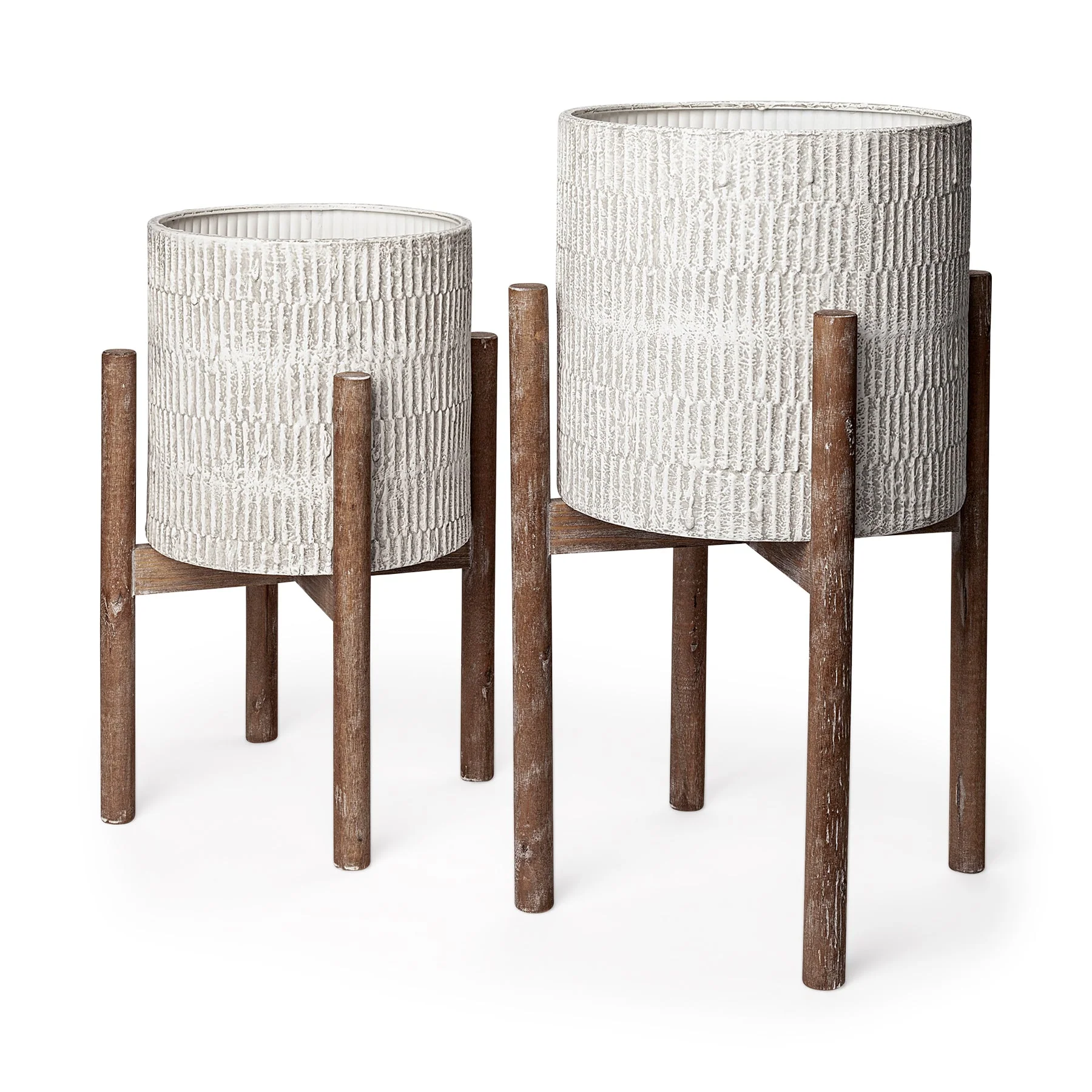 Original Design Groot Set Of Two 11.8 X 23 Eggshell Ceramic Wooden Base Plant Stands Breathable