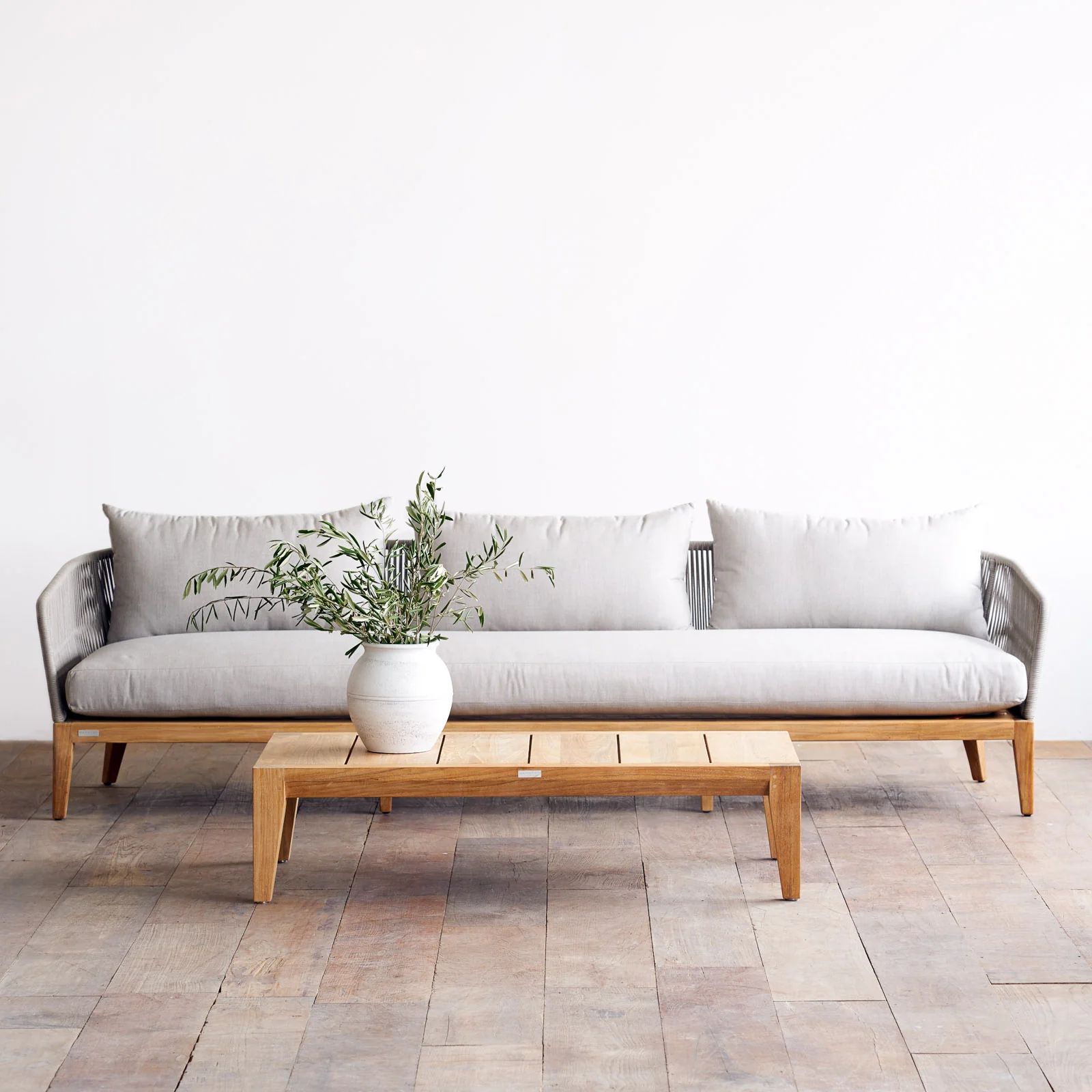 Green Avalon Outdoor Sofa 3 Seater Teak Frame – Silver Grey 252cm Casual