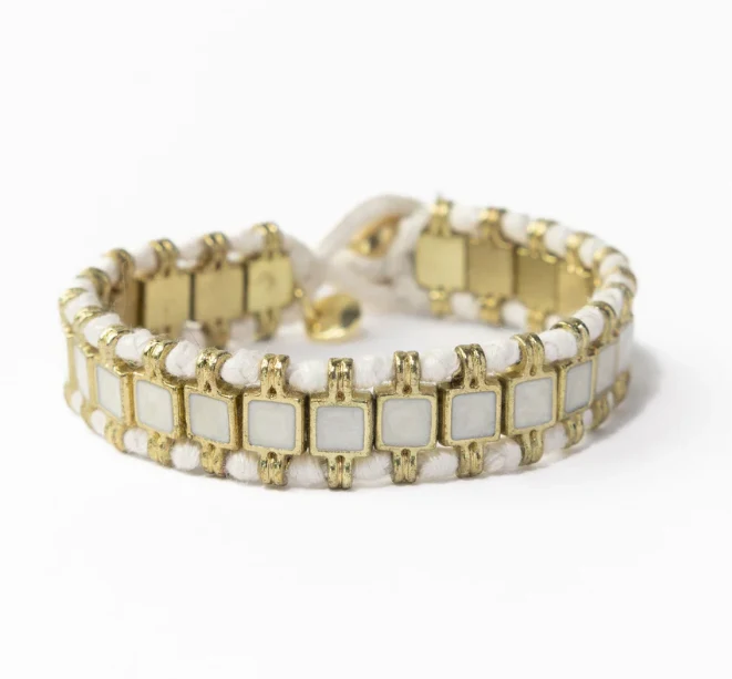 Unique Josie Enamel Bracelet Small With Loop Latch White Reusable
