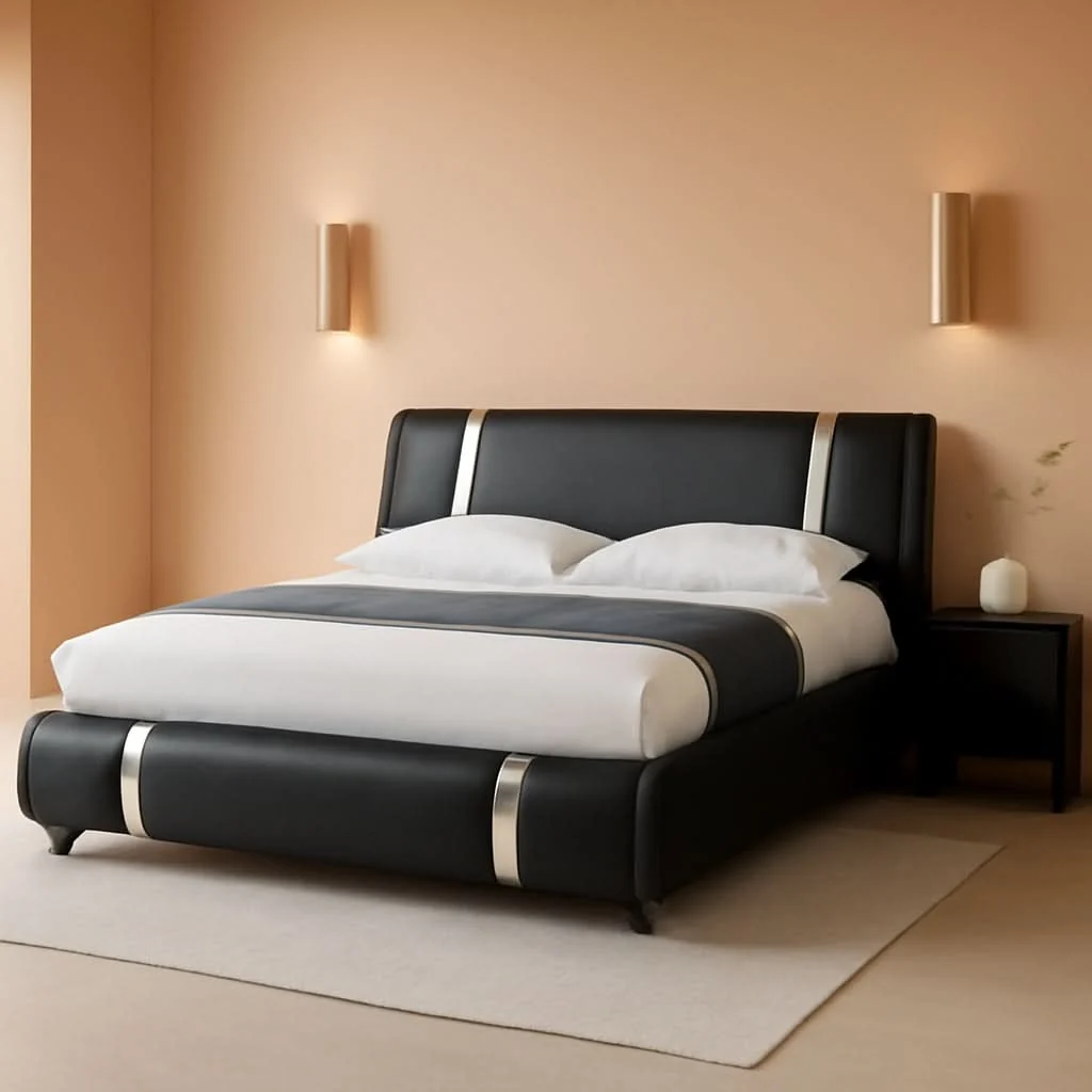 Trendy Queen Faux Leather Bed Frame With Adjustable Headboard Elegant