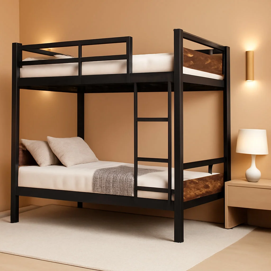 Clean Twin Over Twin Metallic Bunk Bed Vintage Rustic Brown Convenient