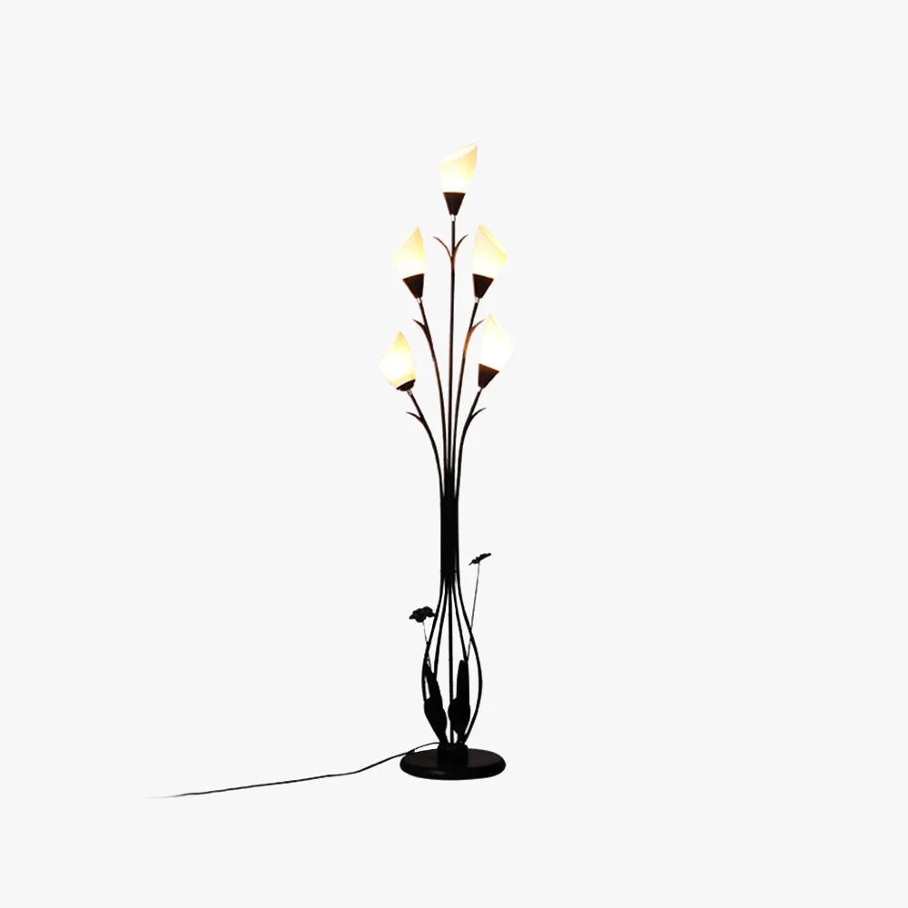 Traditional Bella Schwarze Stehleuchte in Form von Blütenzweigen 6-flammig 168CM Lang Soft