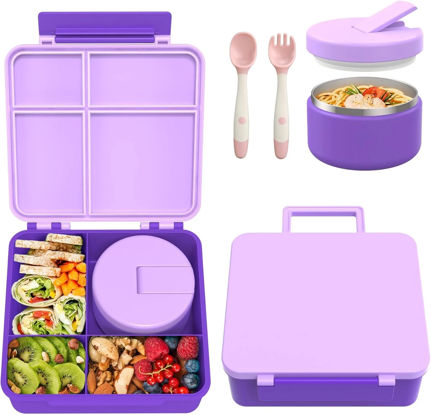 Next-Generation Bento Lunch Box with 8oz Soup Thermo Kids Leakproof Lunch Food Containers with 4 Compartment Kids Thermo Insulated Hot Food Jar for School Professional