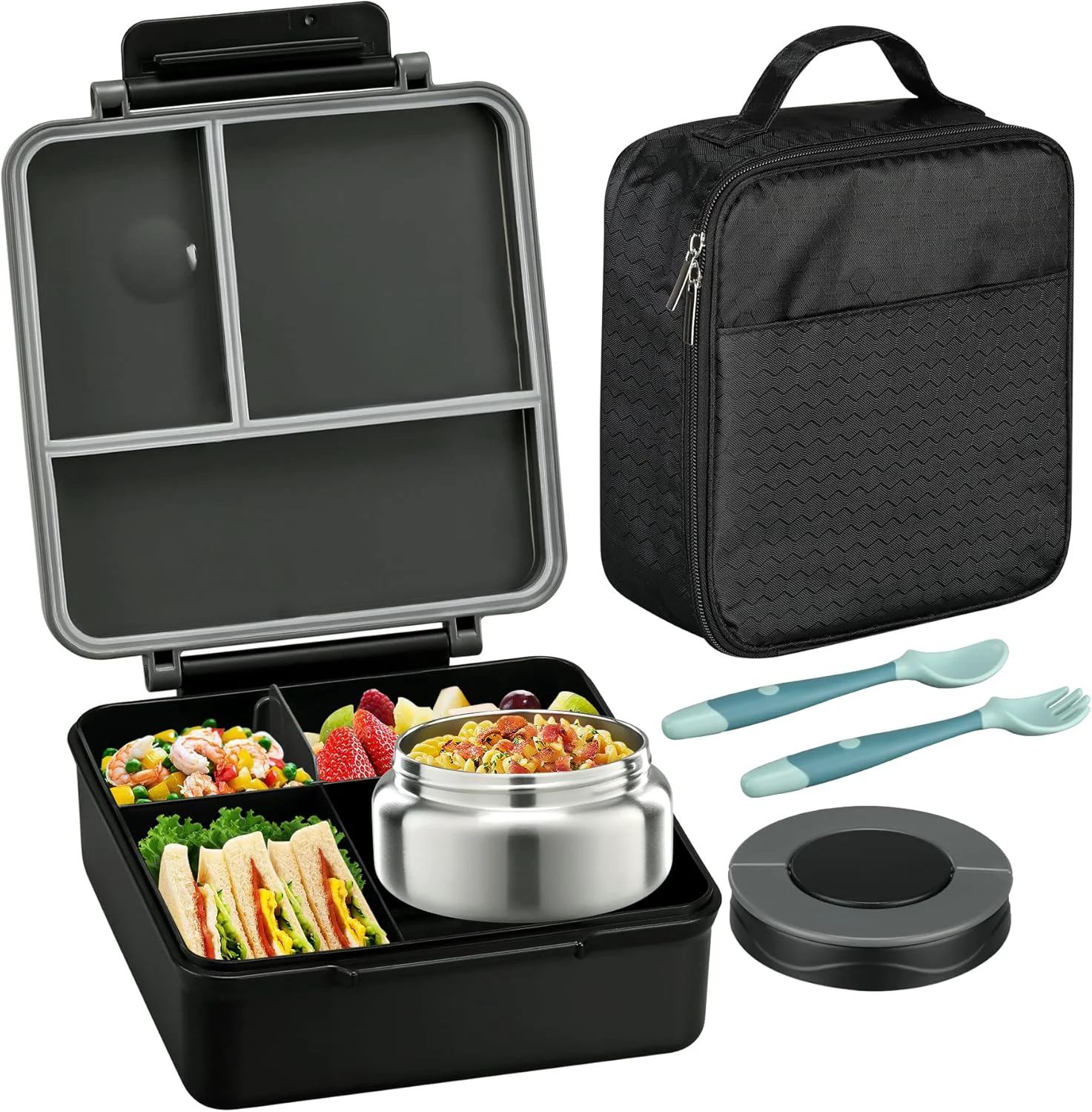 Fashionable Bento Lunch Box for Kids with 8oz Soup Thermo Lunch Bag Leak-Proof Lunch Food Containers with 4 Compartment High-Performance