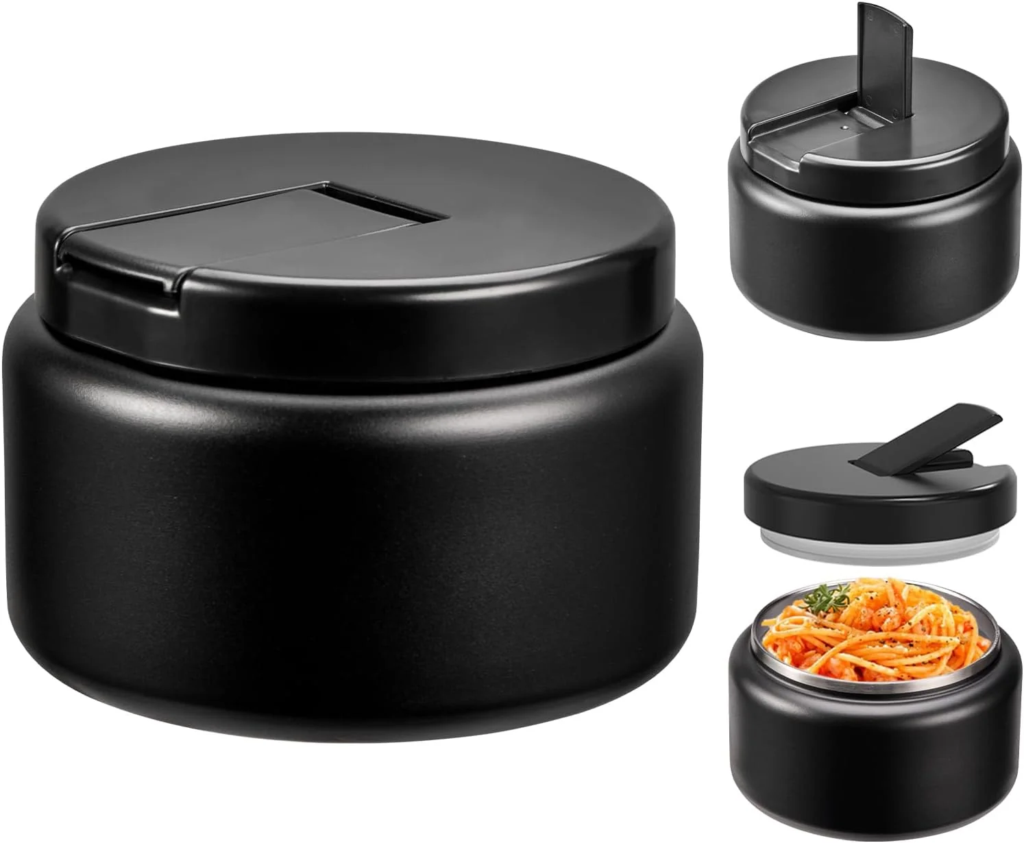 Breathable 13.5oz Kids Jar for Hot Food Insulated Vacuum Food Jar with Buckle Lid Stainless Steel Wide Mouth Leak Proof Insulated Lunch Container for School Picnic Travel Black Specialty