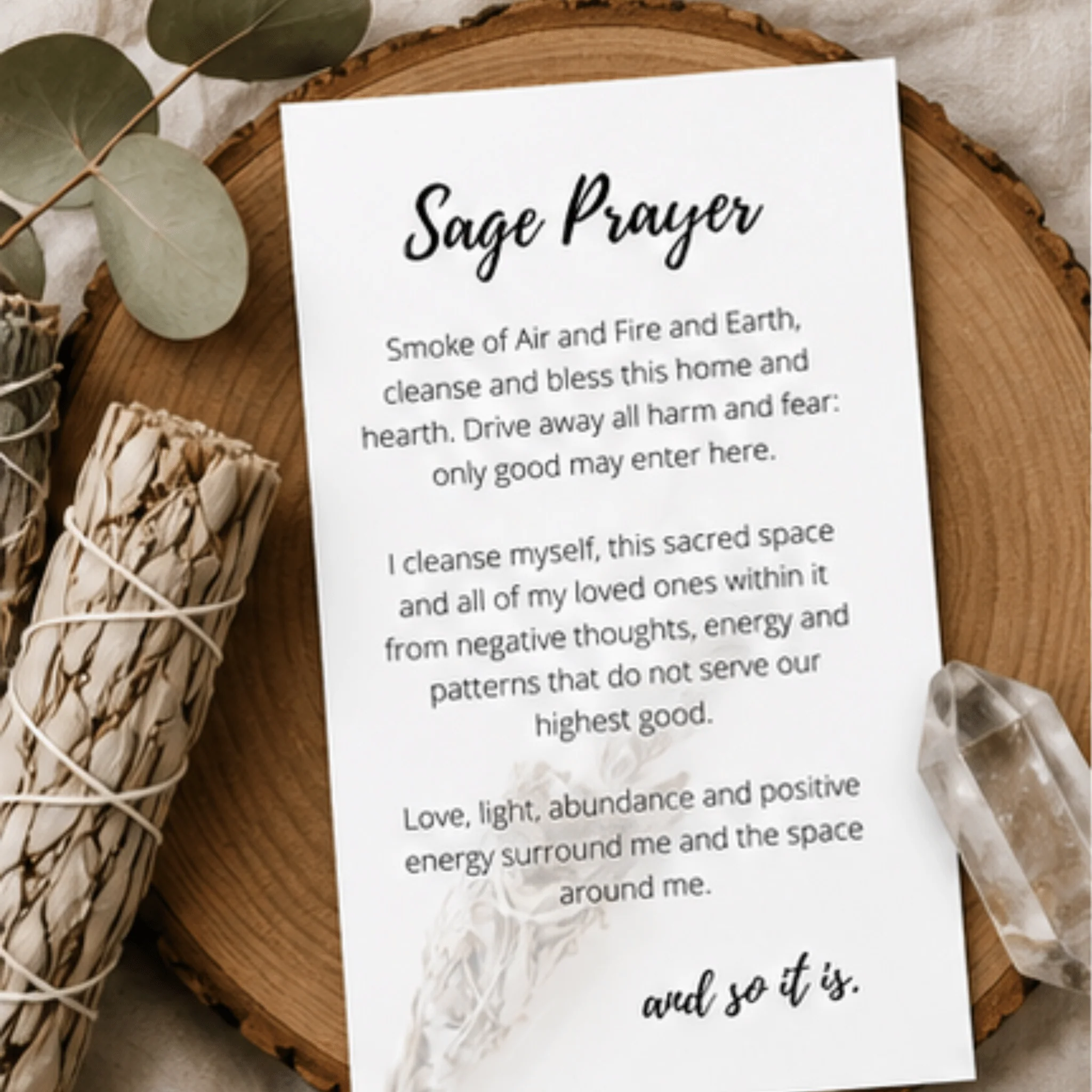 Safe Printable Sage Smudge Prayer Card Cleansing Ritual Digital Download Prestigious