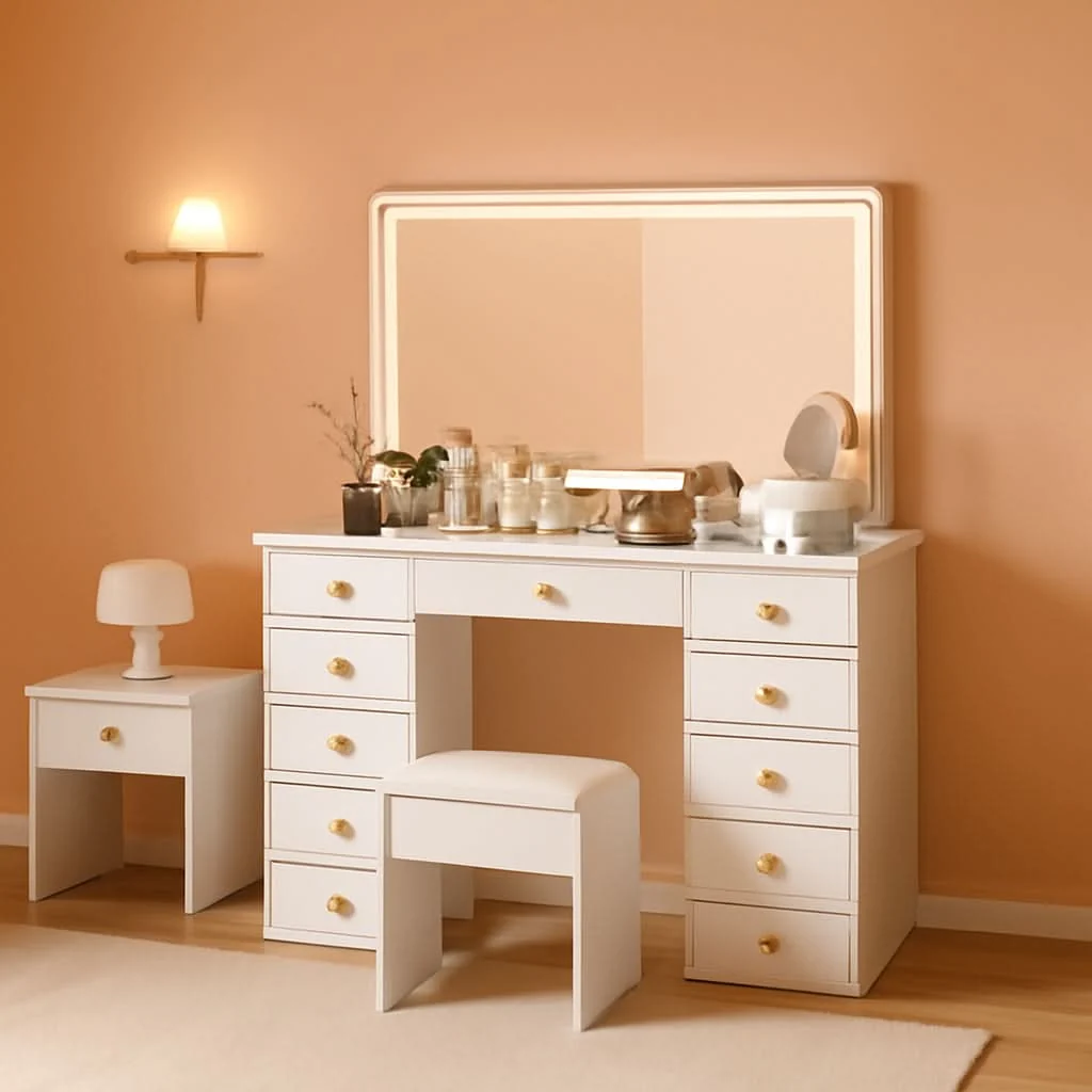 Minimalist Elegant Translucent White Glass Vanity Desk Storage Superior