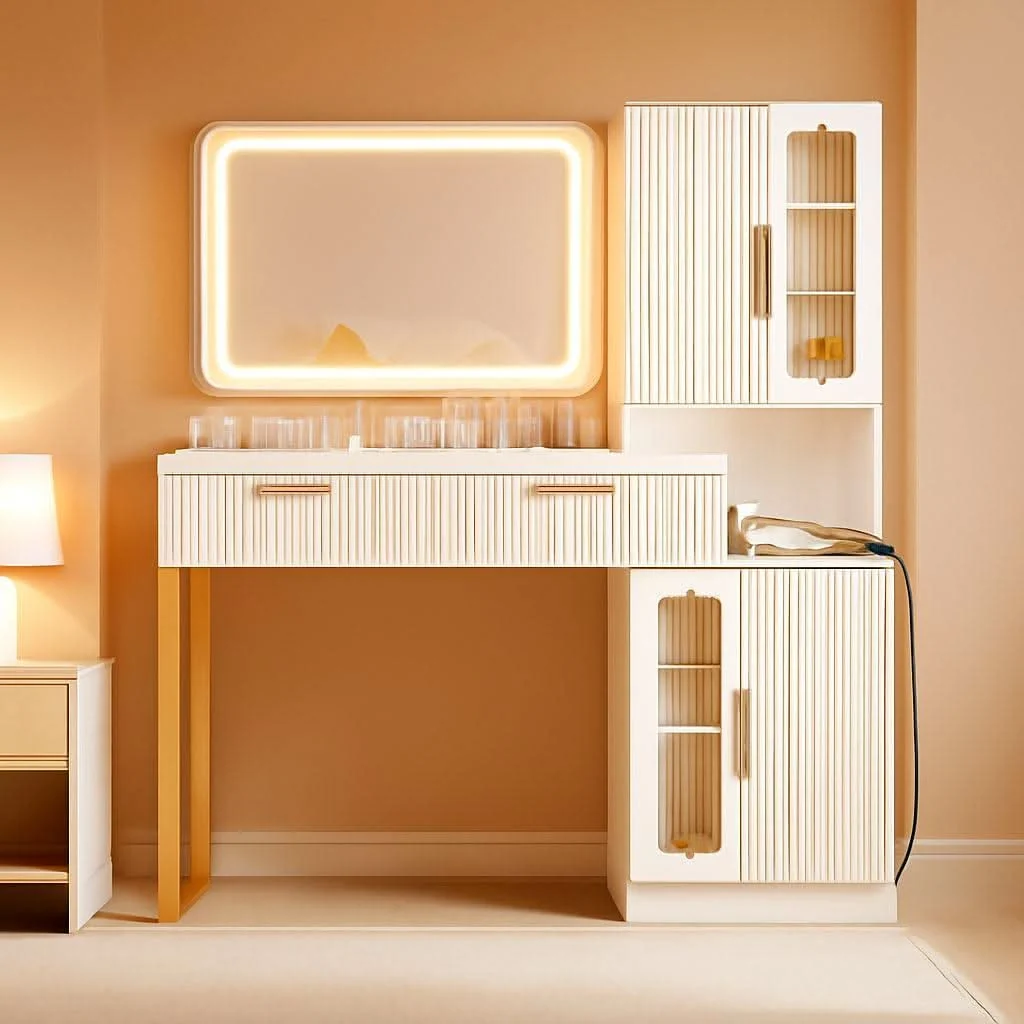 Functional 45-Inch Cosmetic Vanity Desk With LED Ambient Light Recyclable