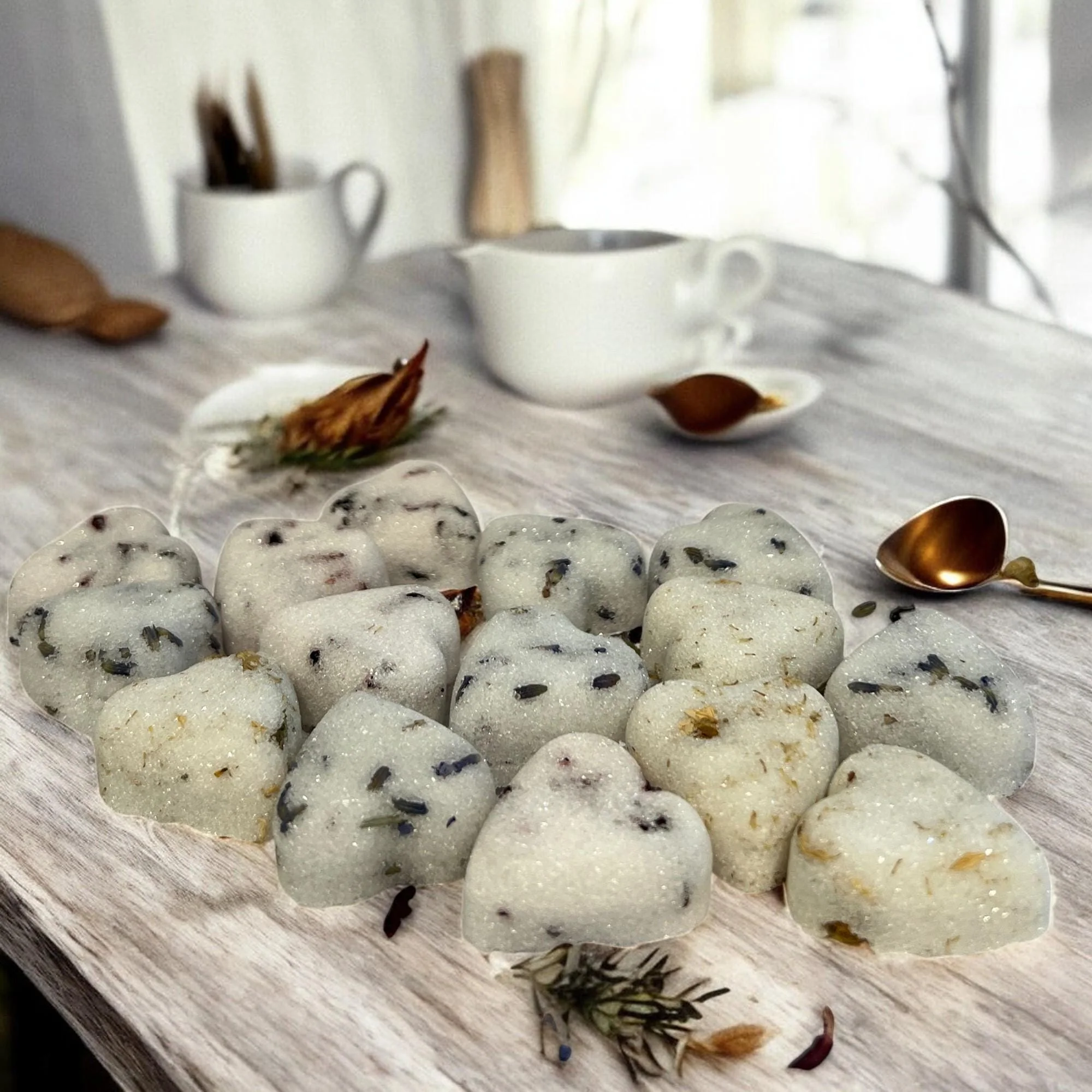 Specialty Herb Infused Heart Sugar Cubes Gourmet Tea Coffee Sweetener Responsible