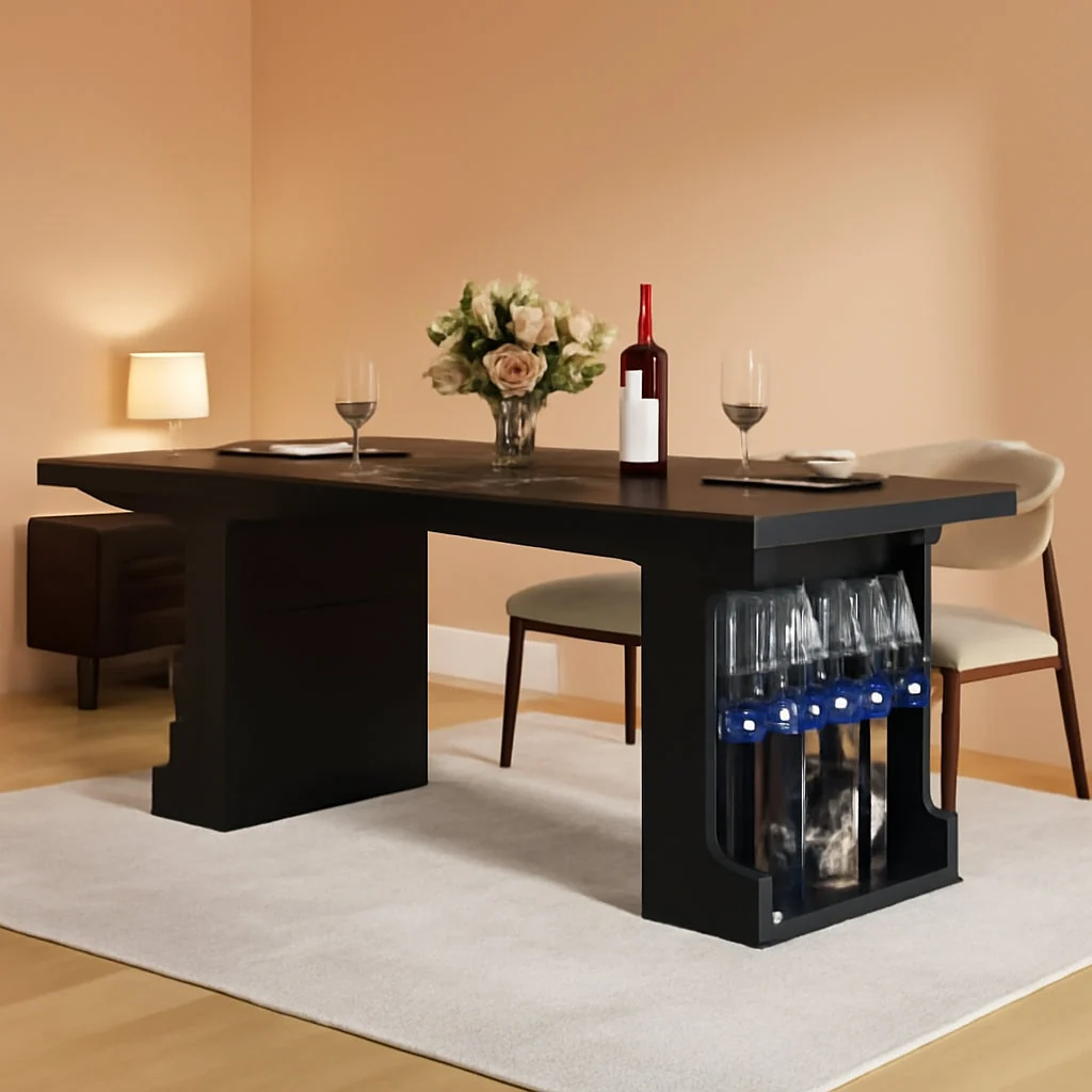 Consistent Black Dining Table Storage Integrated LED Lighting Advanced