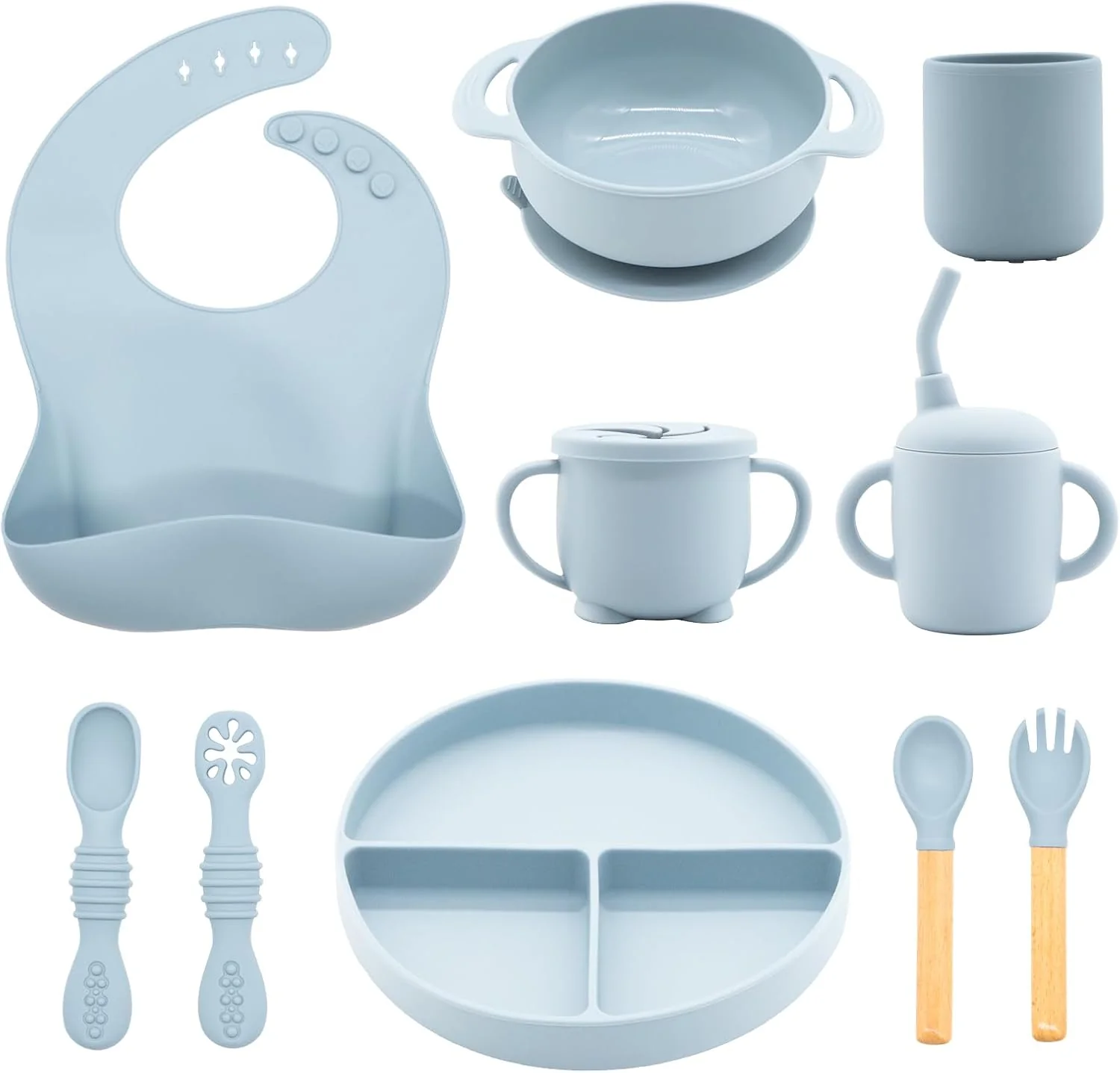 Efficient Silicone Baby Feeding Set 10 Pcs Baby Led Weaning Supplies BPA Blue Certified