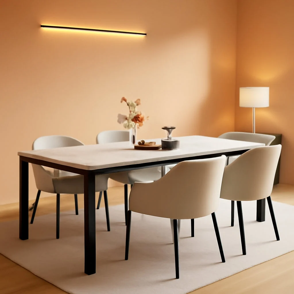 Recyclable 78 Inches Marble Industrial Rectangular Dining Table Modern