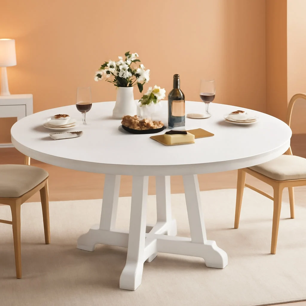 Refined Forty Seven Inches White Circular Solid Wood Dining Table Environmentally Friendly