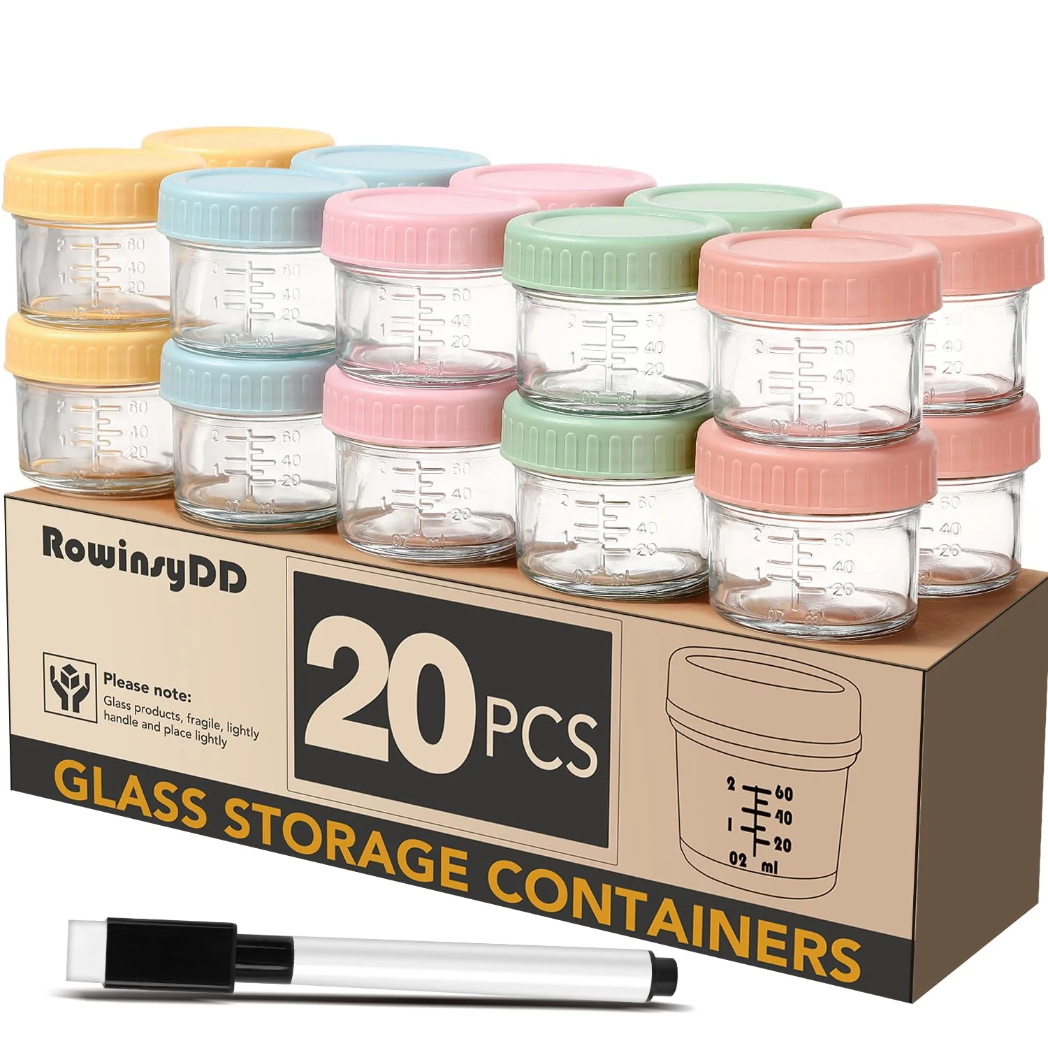 Artisan 20 Pack Glass Baby Food Storage Containers 4 oz Leakproof Baby Food Jars with Lids Small Glass Food Containers for Infant Baby Verified