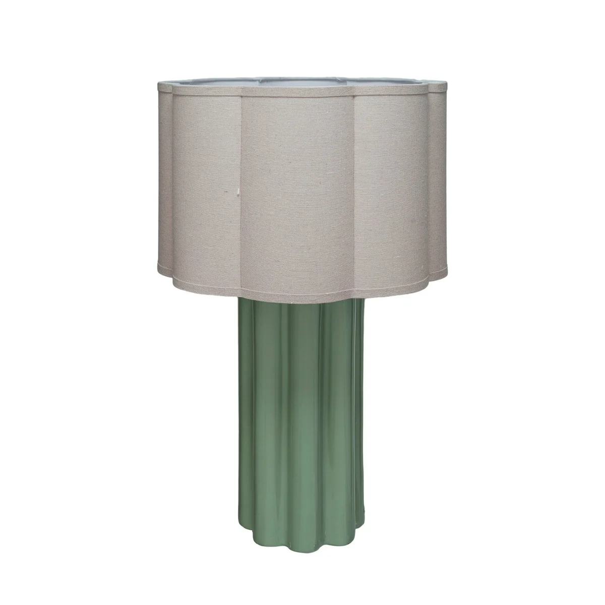 High-Performance Stoneware Fluted Table Lamp w Linen Scalloped Shade Swivel Neck Premium Material
