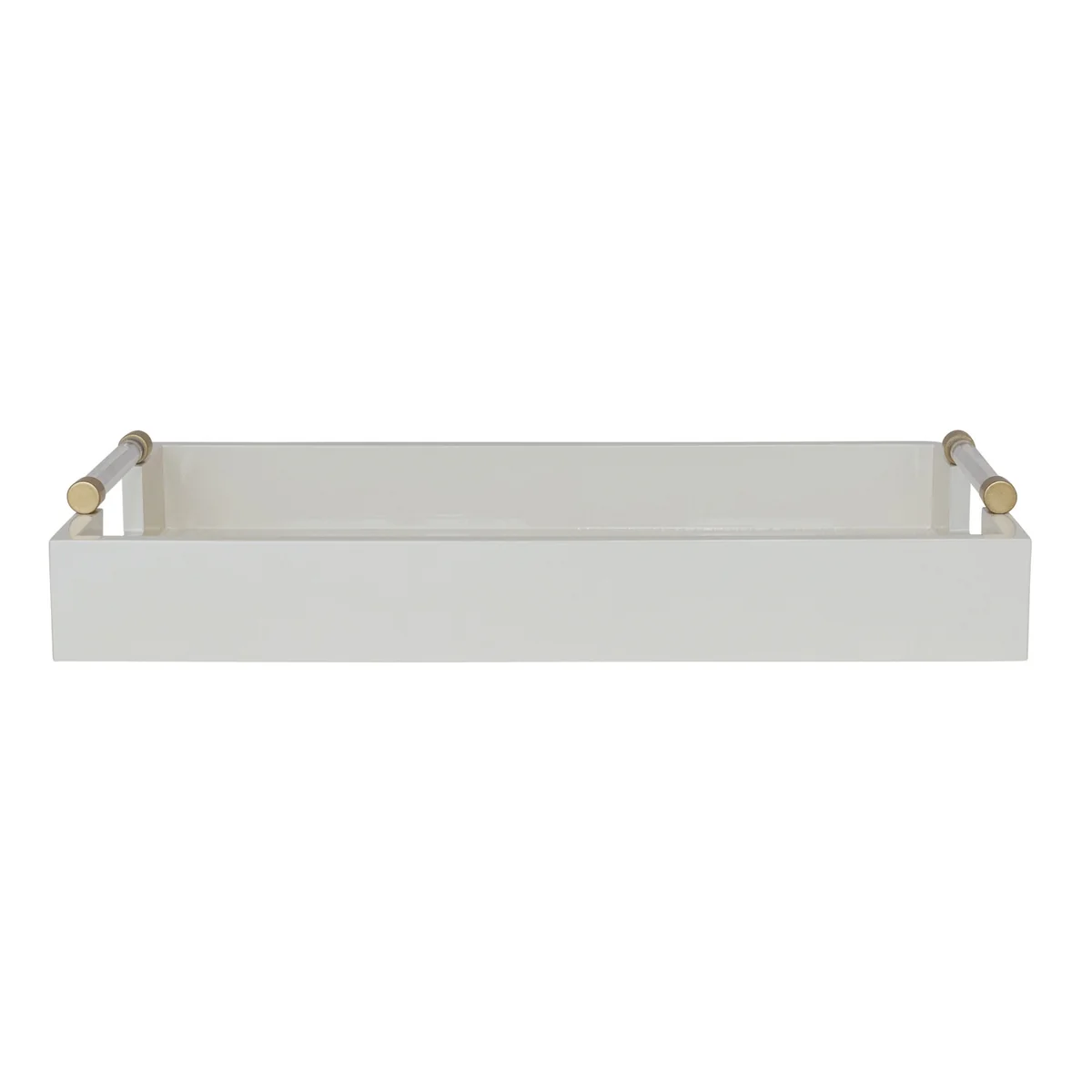 Smooth Lacquered Tray w Acrylic Metal Handles Gold Finish Cream Color Original
