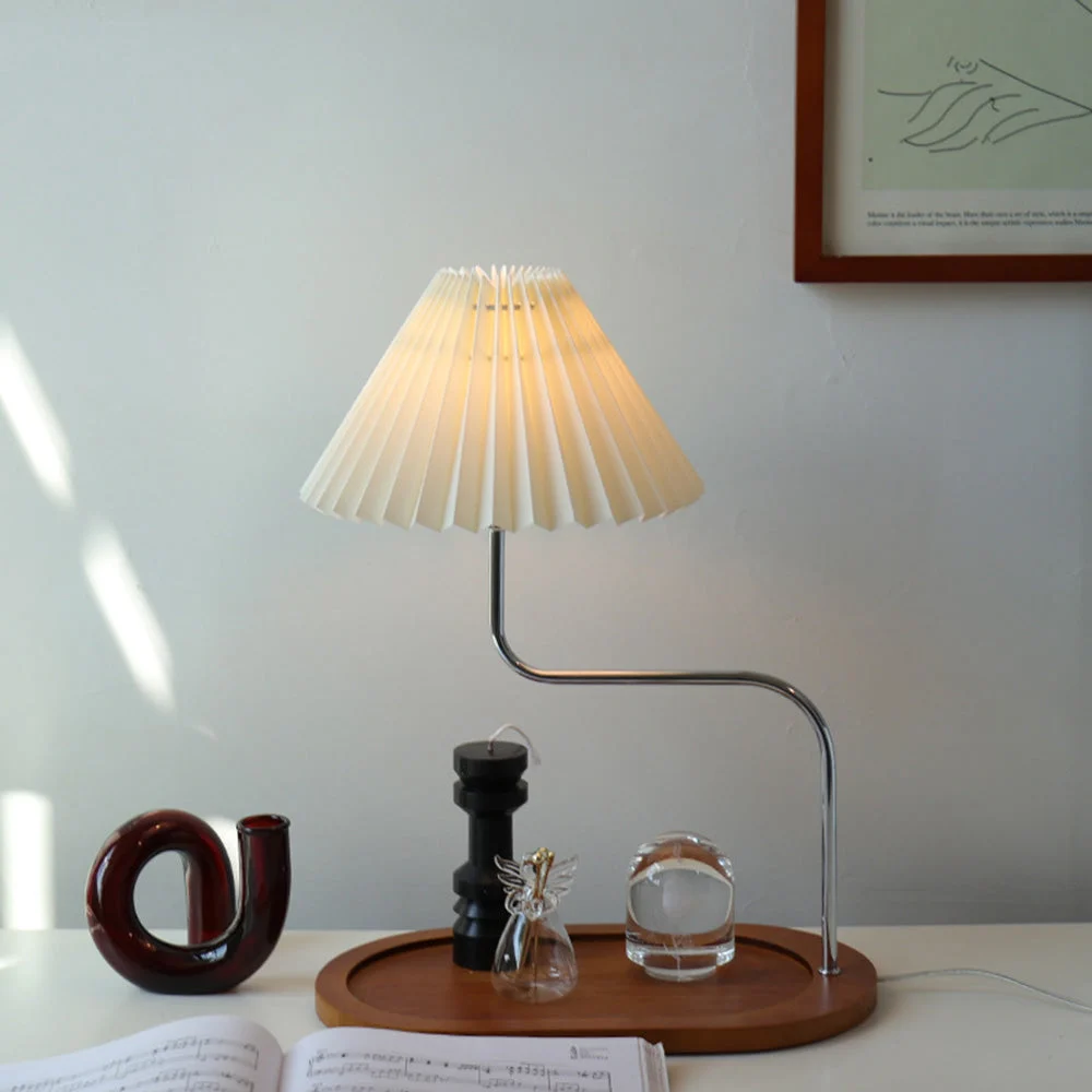 Organic Solid Wood Retro Creative Pleated Table Lamp User-Friendly