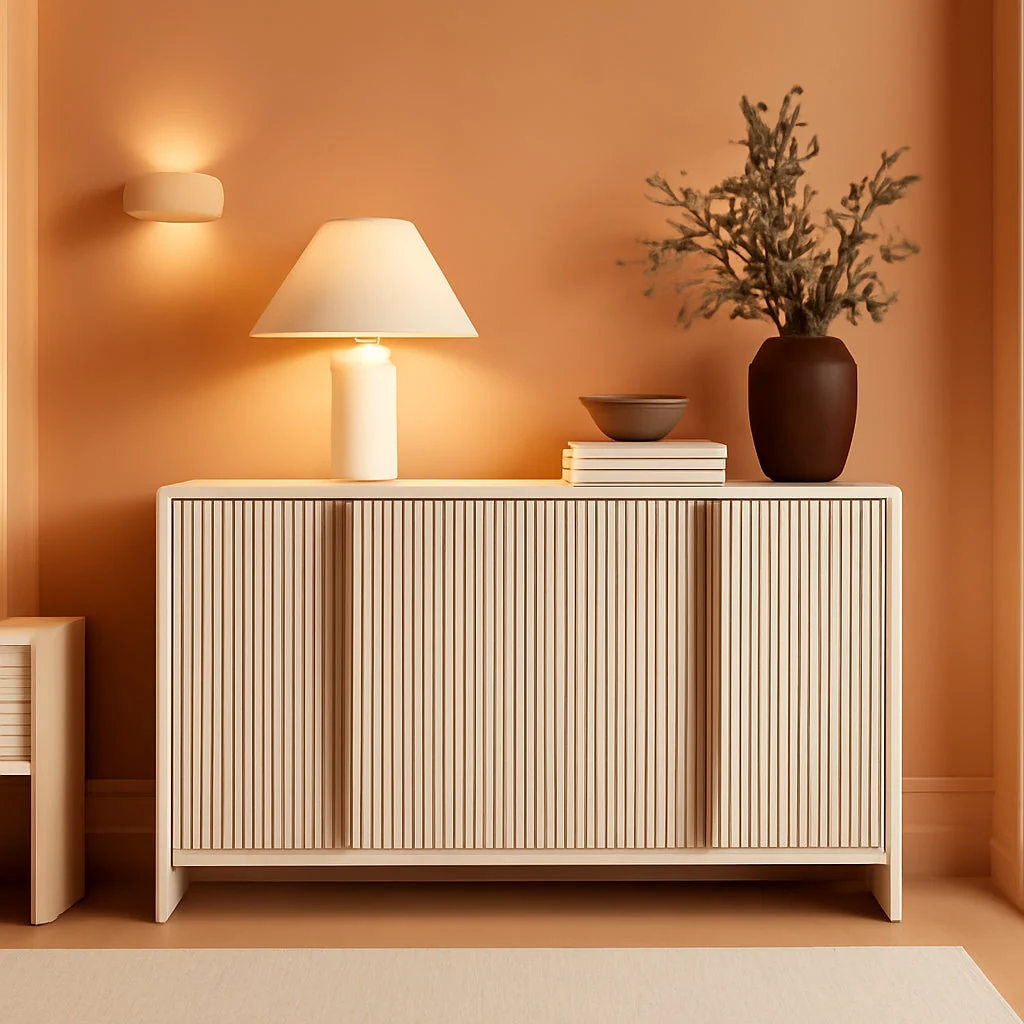 Flexible White Fluted Sideboard Buffet Cabinet With Storage Exclusive