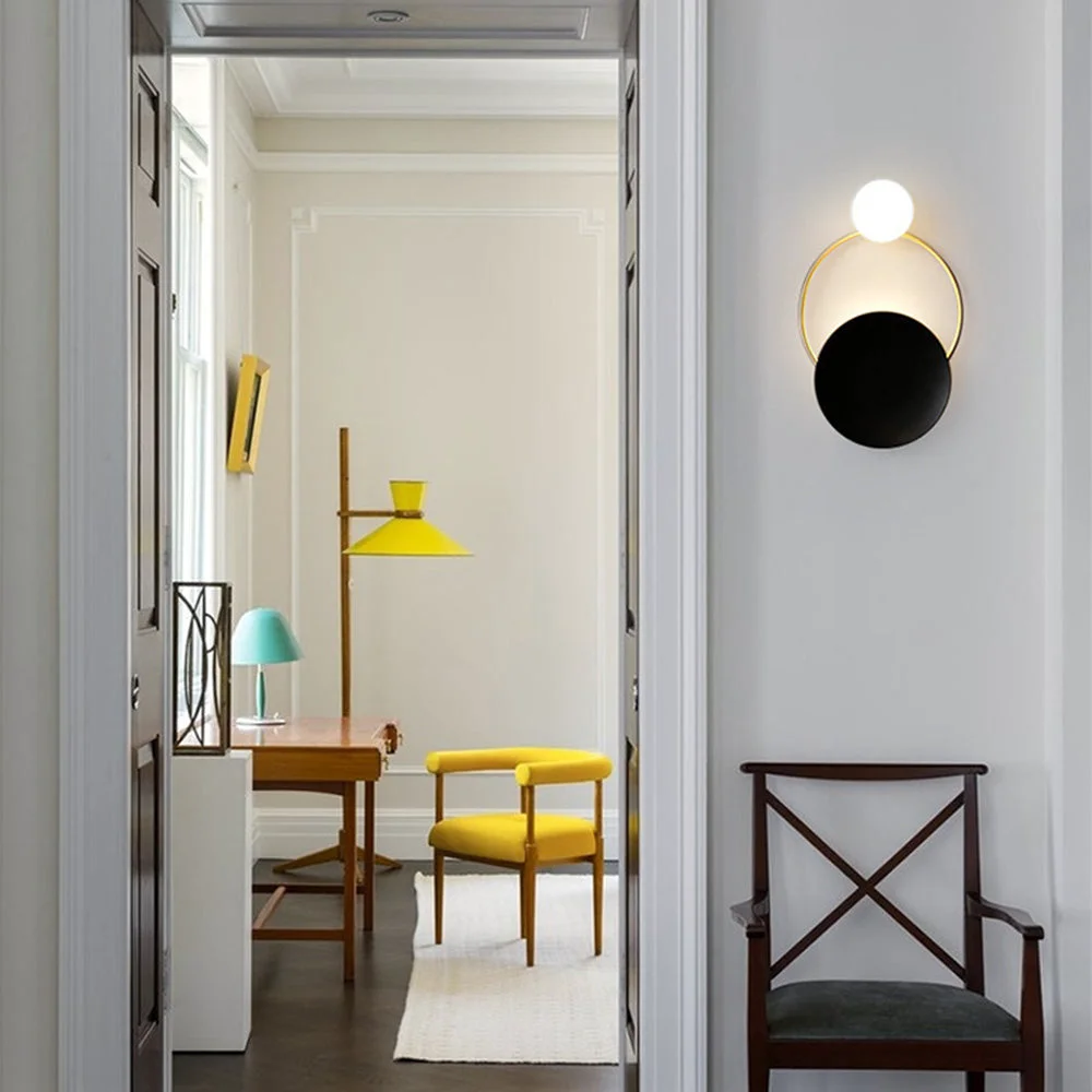 Outstanding Nordic Simple Black Gold Wrought Iron Circle Aisle Corridor Wall Light Carefully Designed