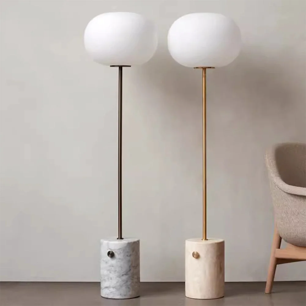 Flexible Wabi-sabi Marble Globe Glass Floor Lamp Detailed