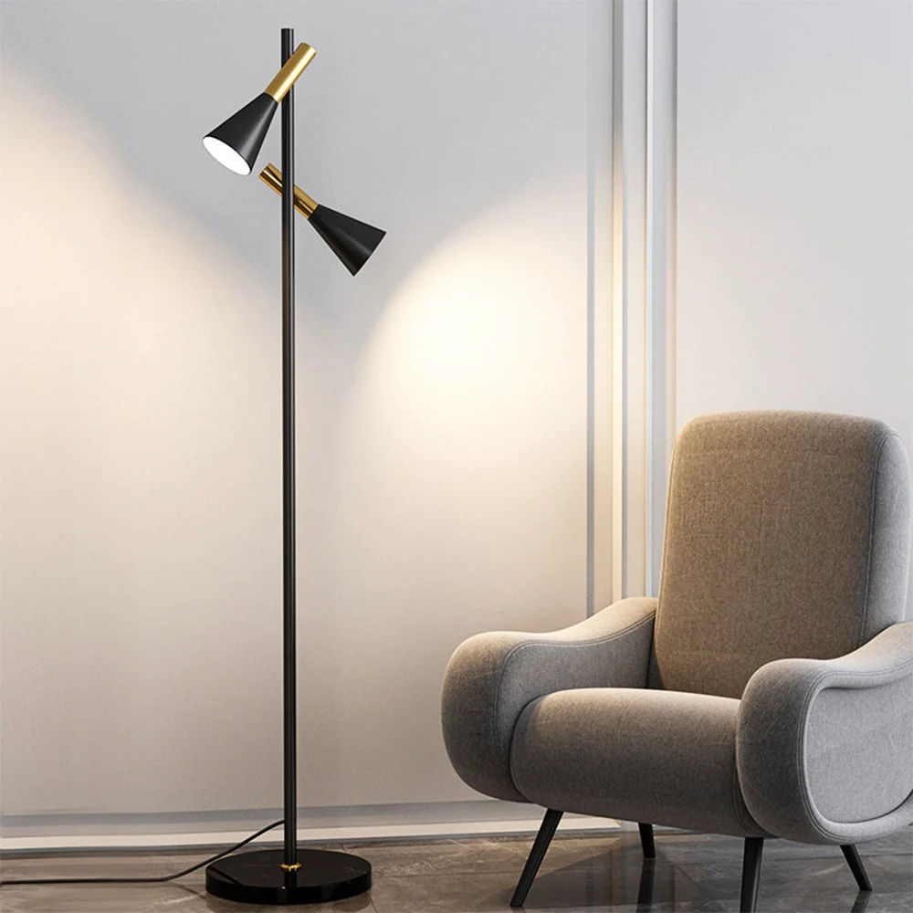 Soft Creative Adjustable Two Heads Black Floor Lamp Luxury
