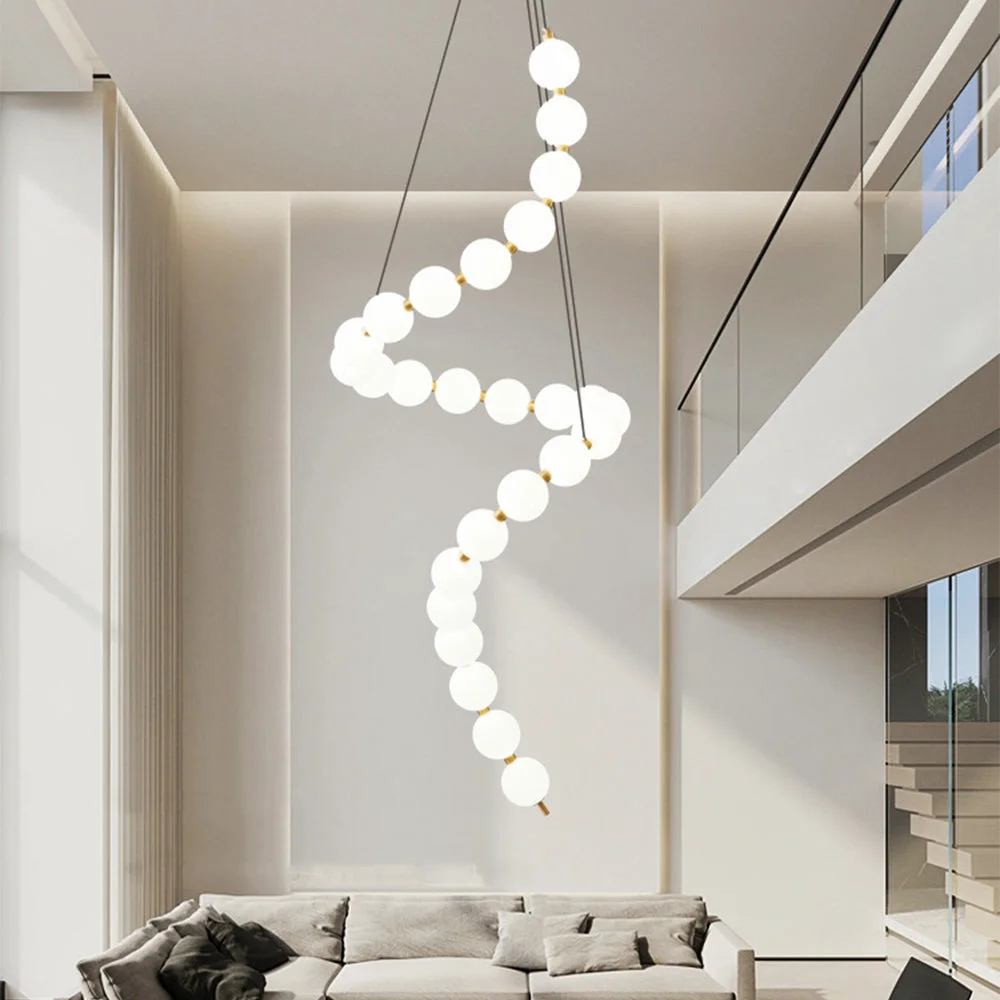 Stylish White LED Pearl Necklace Chandelier For Stair High-End