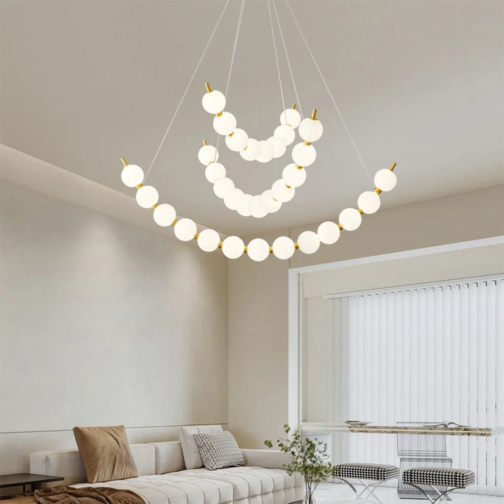 High-Quality Unique Pearl Design White Ball LED Necklace Chandelier Smart