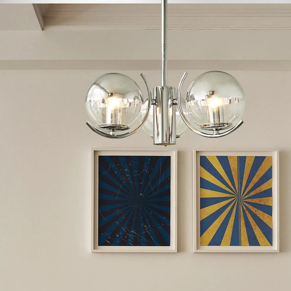 Trendy Modern Silver Glass Space Ball Chandelier Innovative