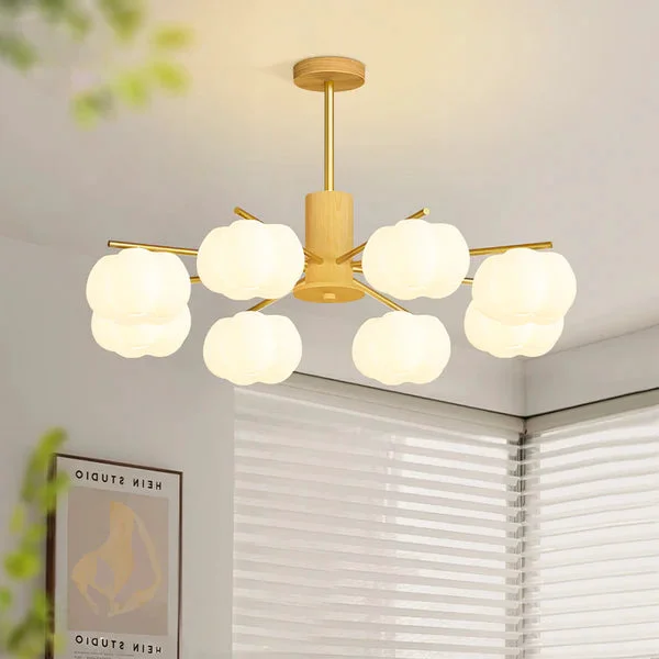 Selected Cream Style Wooden Cotton Balls Chandelier For Living Room Eco-Friendly