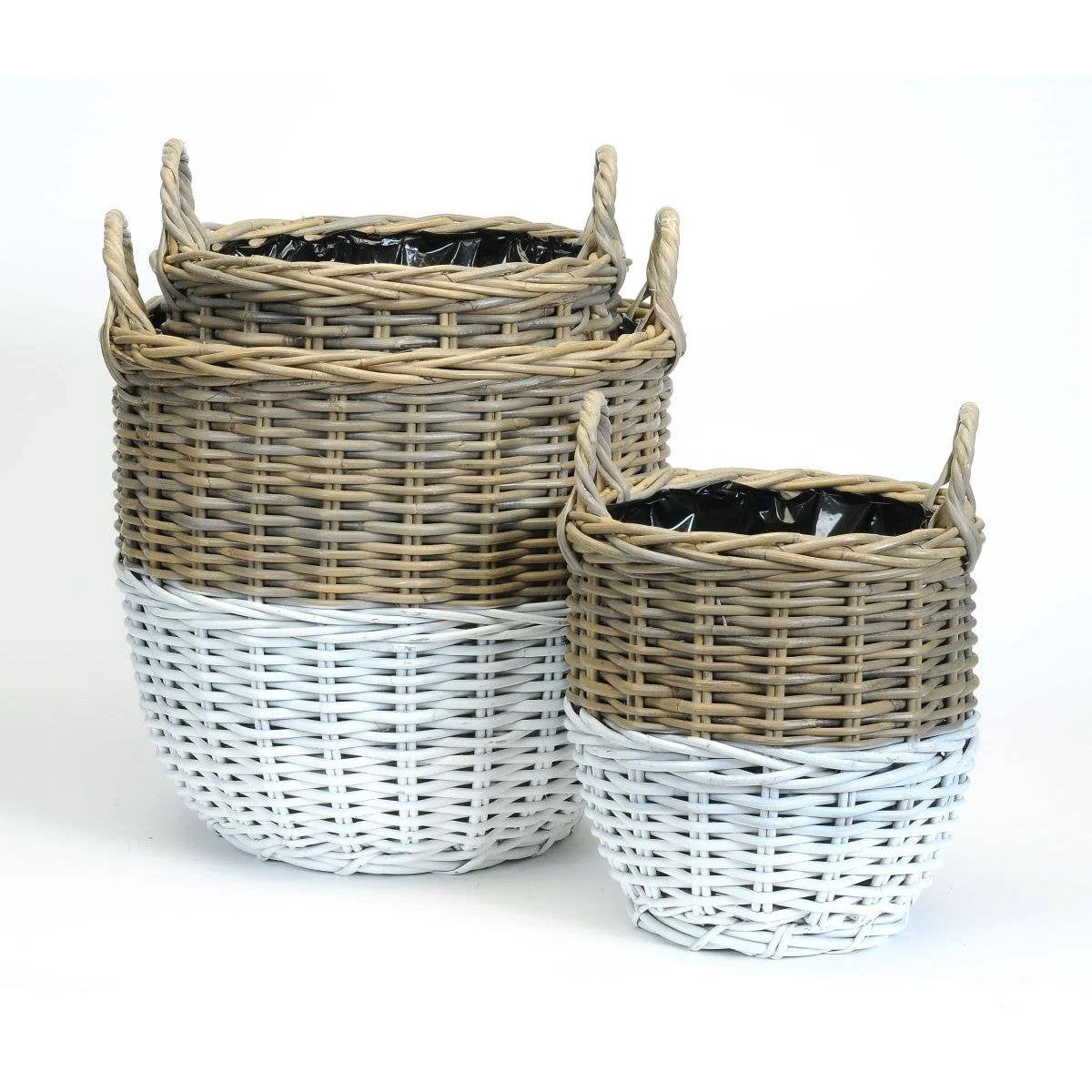 Next-Generation ROUND WHITE DIPPED KUBU GREY PLANTER BASKETS Eco-Friendly