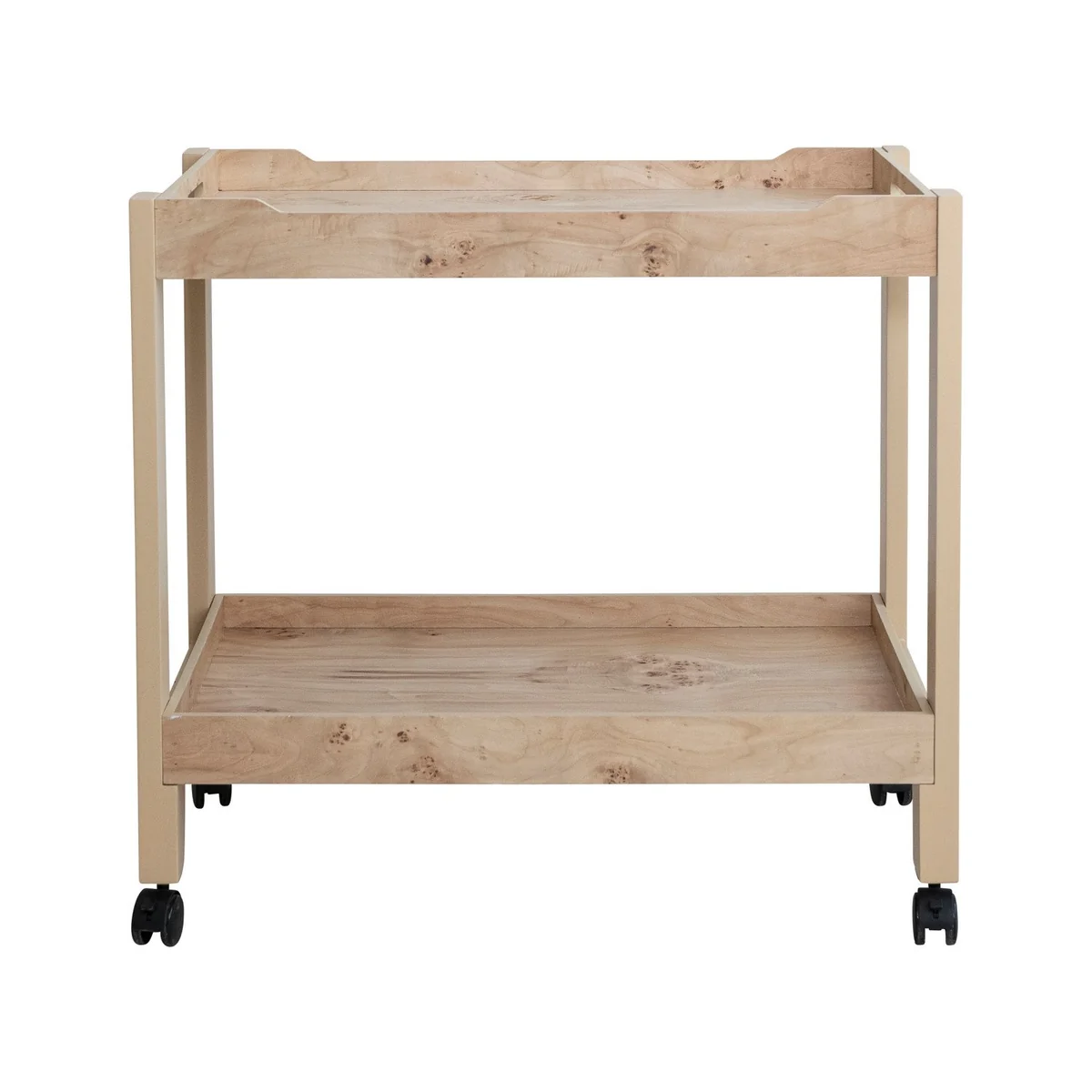 Next-Generation Burl Wood Veneer 2-Tier Bar Cart on Casters Natural Clean