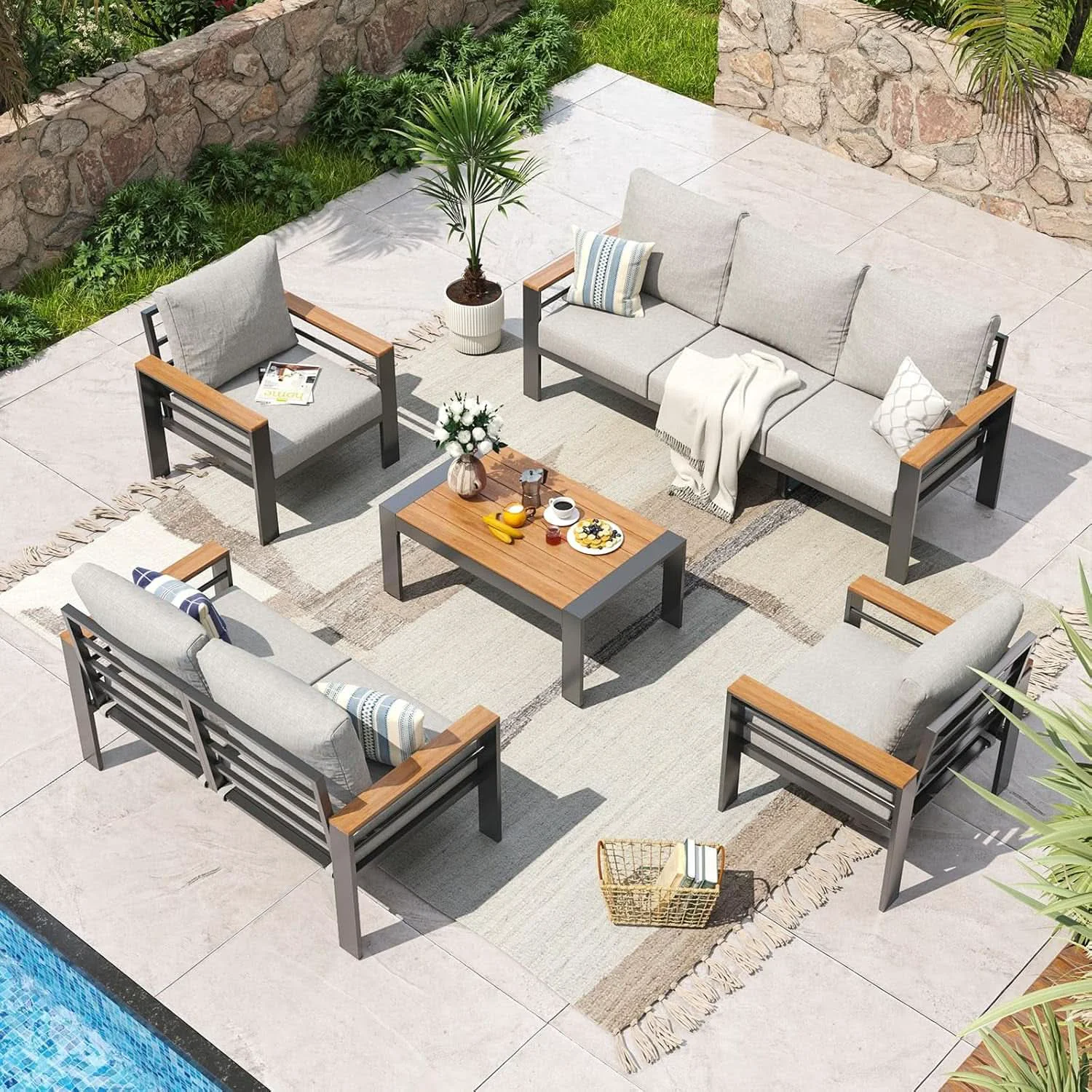 Consistent Oversized Aluminum Patio Furniture Set with Thick Cushions Functional